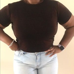 Brown Crew Neck Crop Top